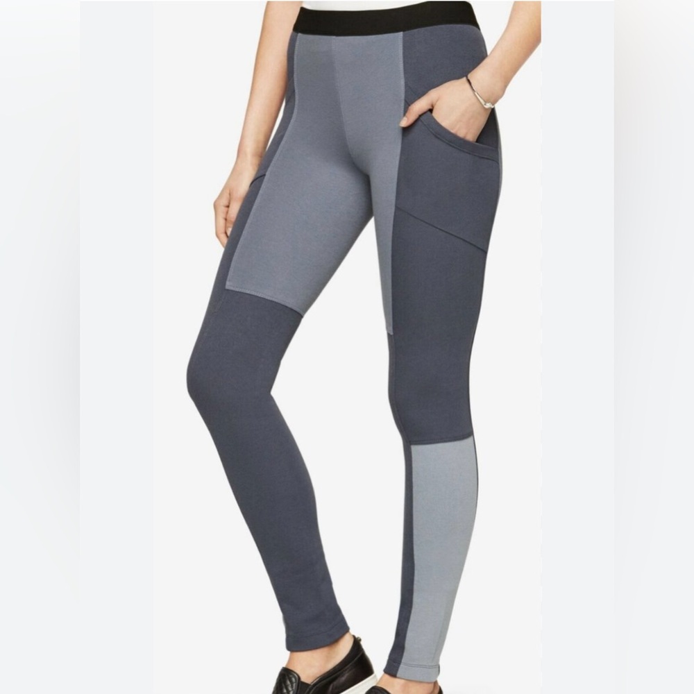 BCBG Max Azria Ryasand Ponte Blocked Legging Pants Dark Navy Blue Combo XS